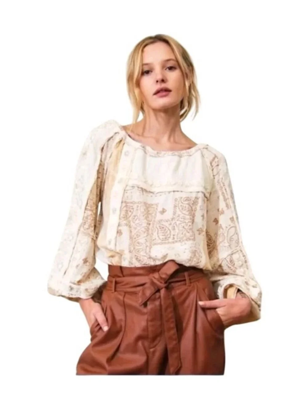 Free People Boom Boom Tunic Floral Embroidered Puff Sleeve Sz XS Feminine